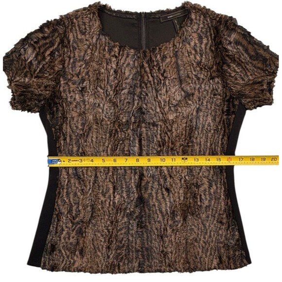 BCBG Max Azria Tulum Faux Fur Zip Back Top Camel Brown Y2K Mob Wife Holiday M - Picture 10 of 16